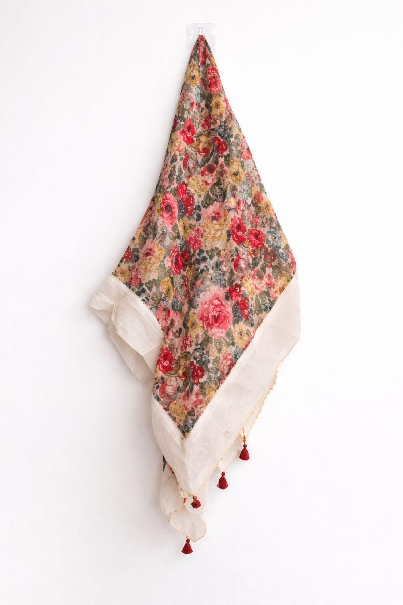 Handwoven Floral Cotton/Silk Embroidered Scarf