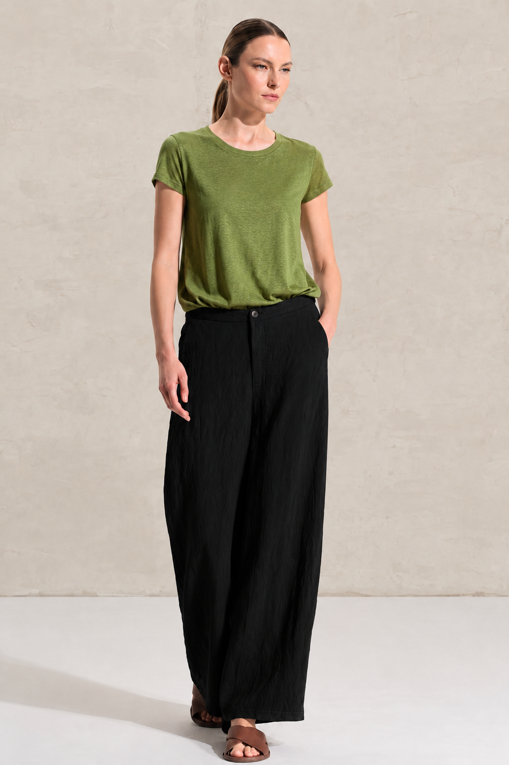 Tee Linen S/S Slub Crew Iconic Olive