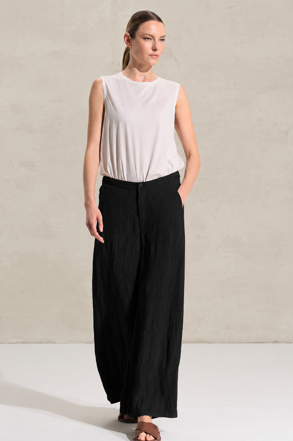 Textural Wide Pant Black