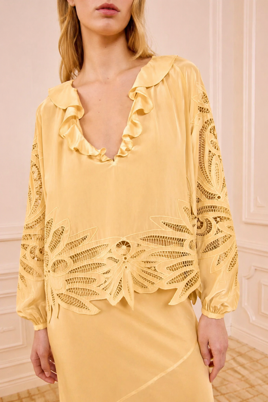 Adonis Silk Applique Blouse Dandelion