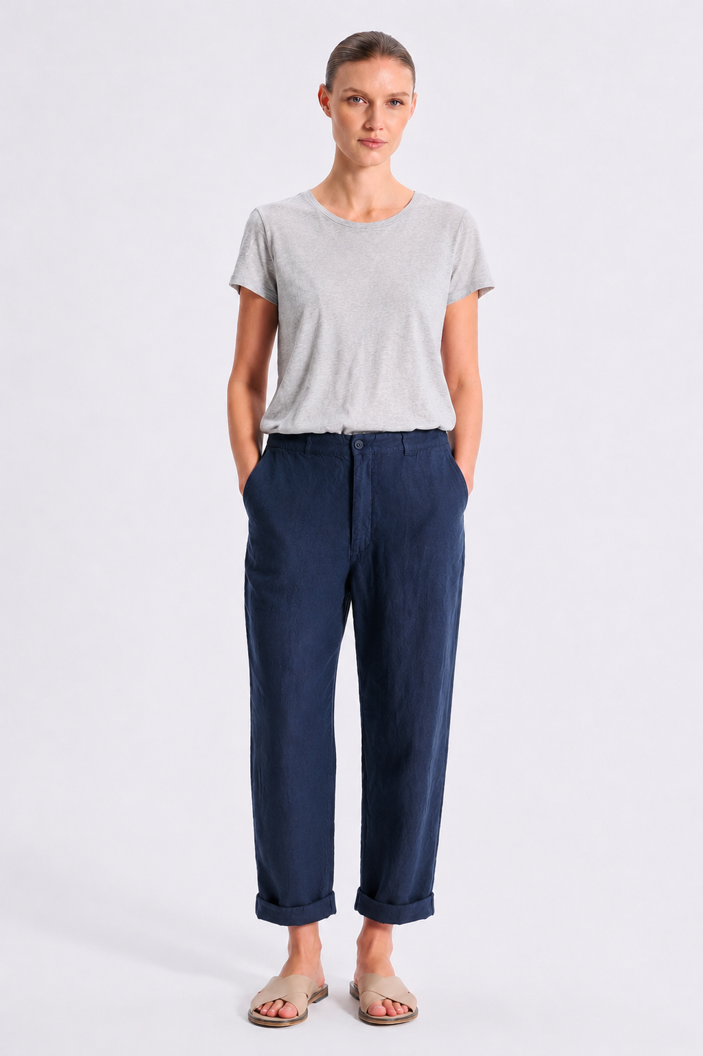 Linen Elastic Back Slim Pant — Transit — Debs Boutique