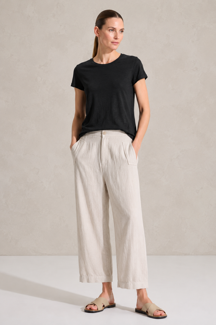 Tee - Linen S/S Slub Crew - Iconic - Black