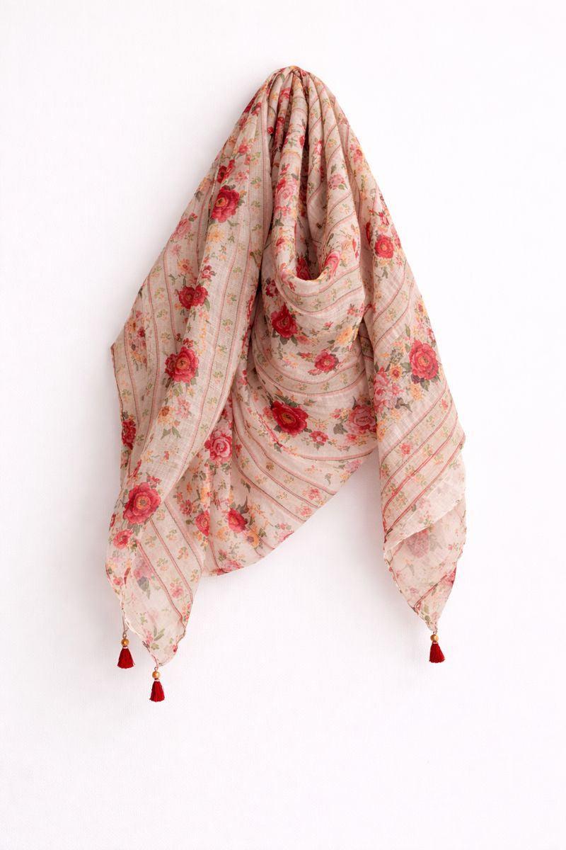 Handwoven Silk/Cotton Stripe Roses