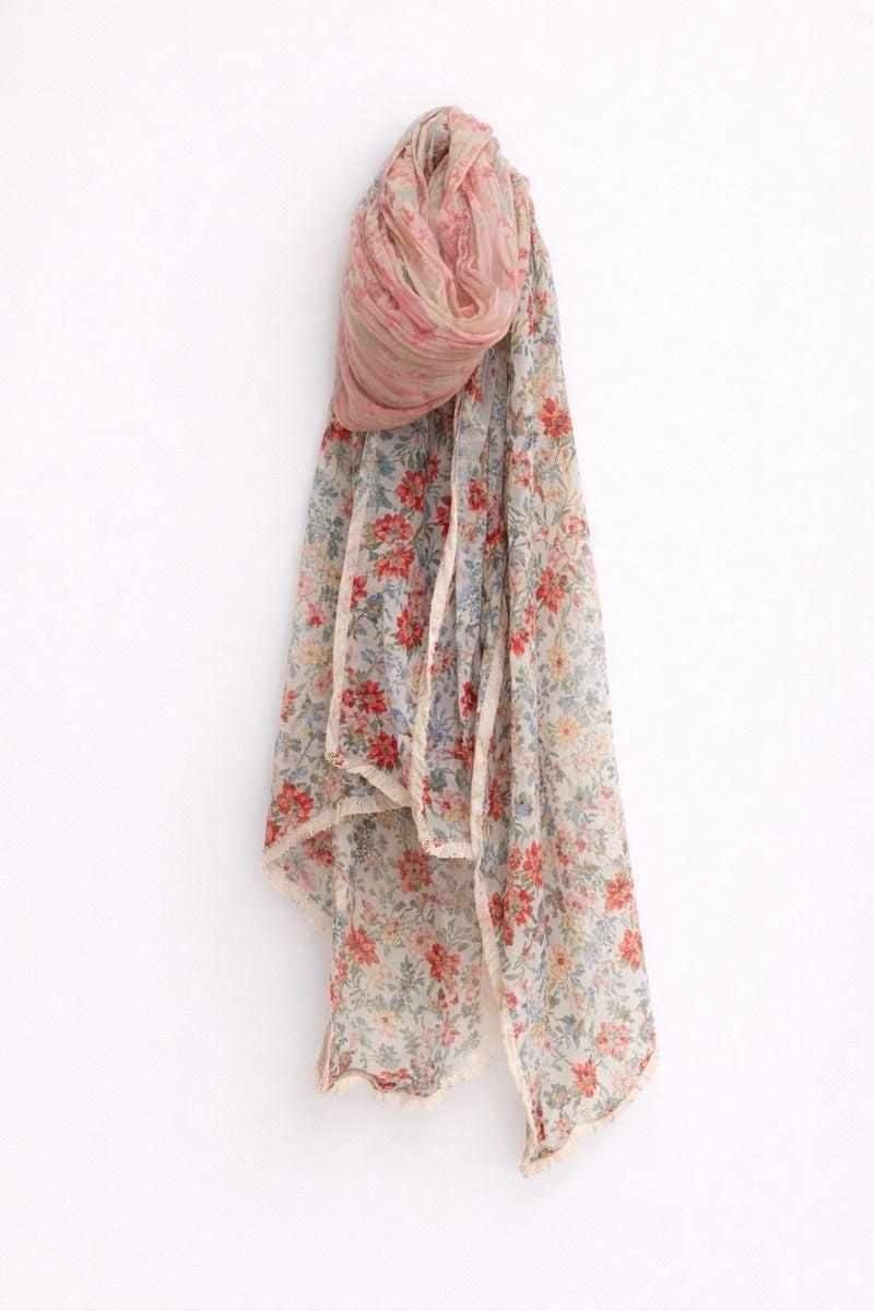 Handwoven Long Floral Silk/Cotton Scarf