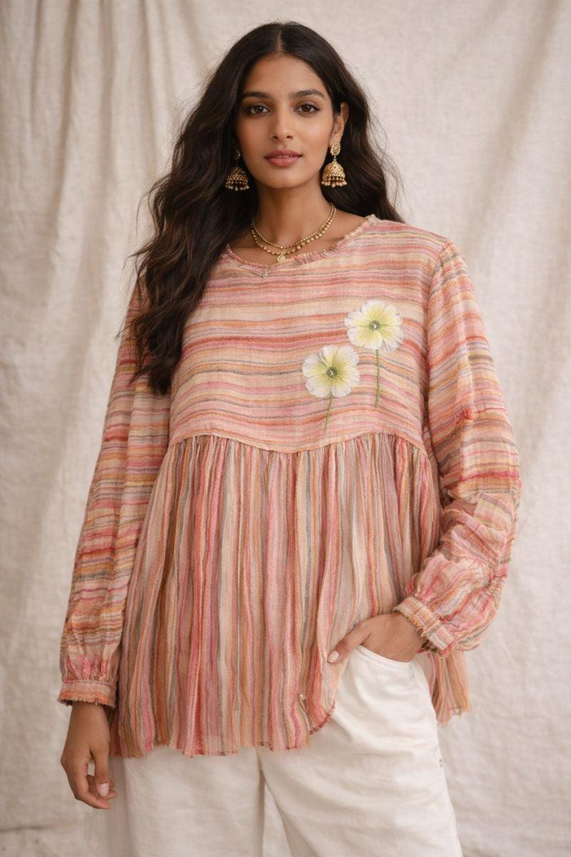 Soft Striped Oversized Blouse-Tops-Dhaari-Debs Boutique