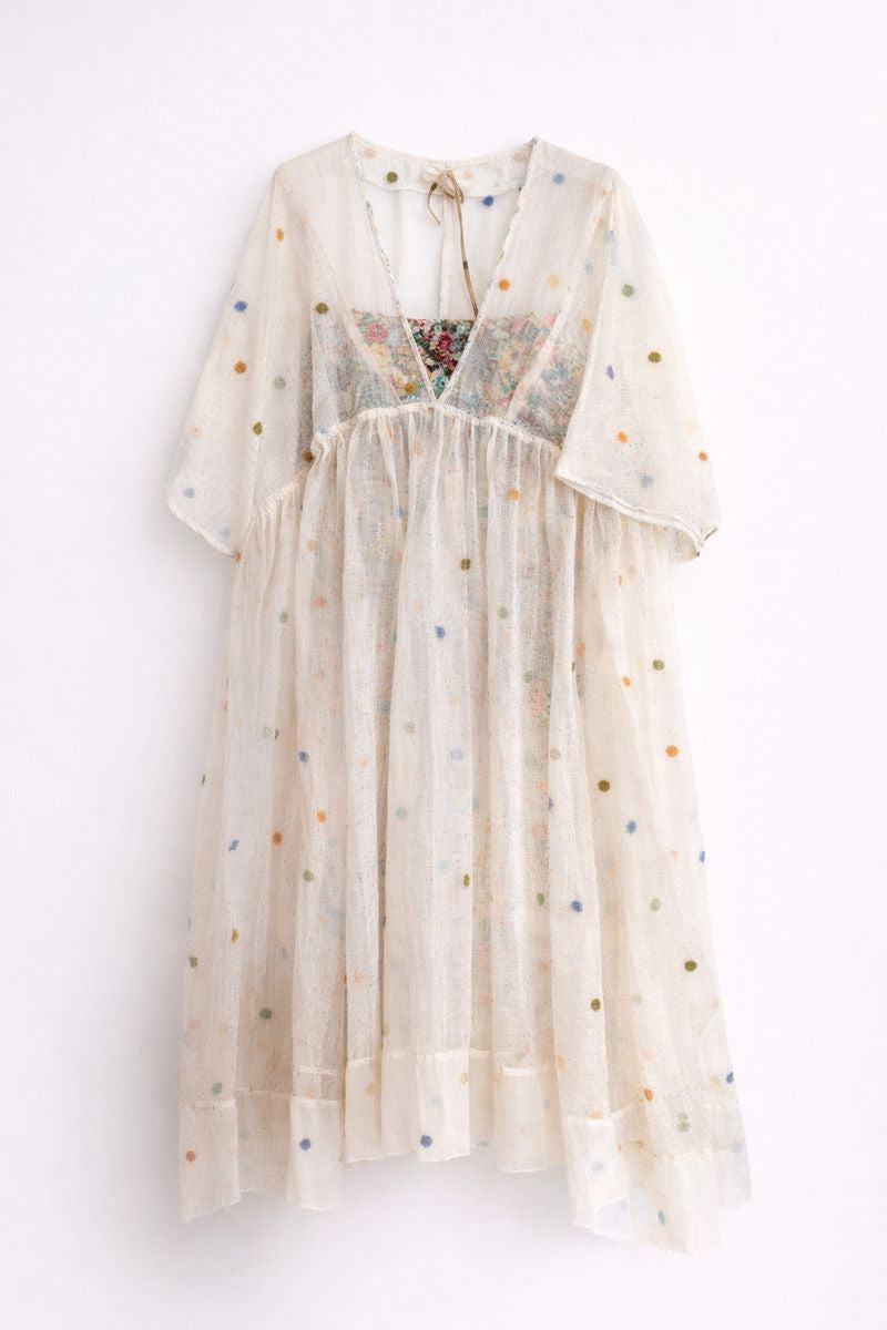 Fine White Dress With Contrast Floral Slip