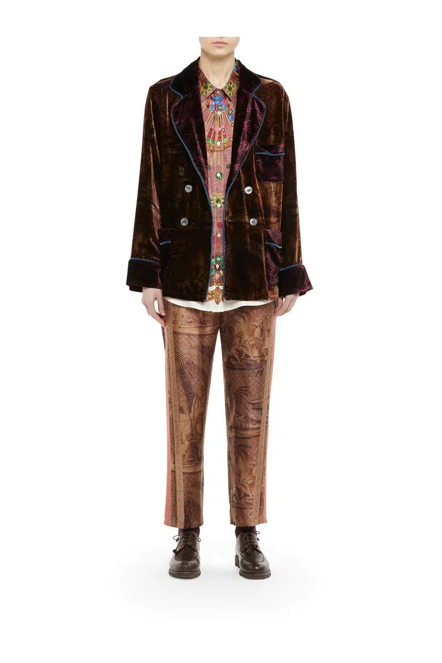 パンツ PIERRE LOUIS MASCIA 10959 Trousers Aloe Pierre-Louis Mascia Silk Aloe Pants in Blue & Natural