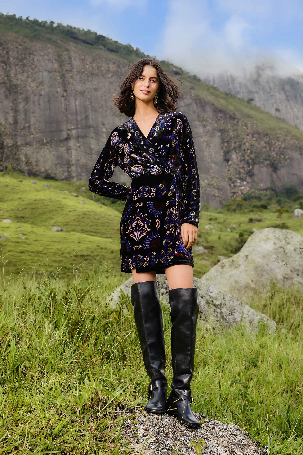 Arabesque Mix Scarves Black Wrap Mini Dress-Dresses-Farm Rio-Debs Boutique