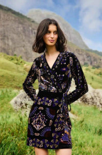 Thumbnail for Arabesque Mix Scarves Black Wrap Mini Dress-Dresses-Farm Rio-Debs Boutique
