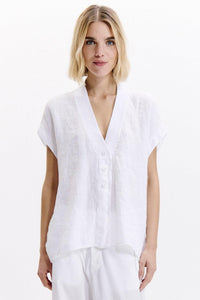 Thumbnail for Linen Button Through Top B112 White-Tops-Transit-Debs Boutique