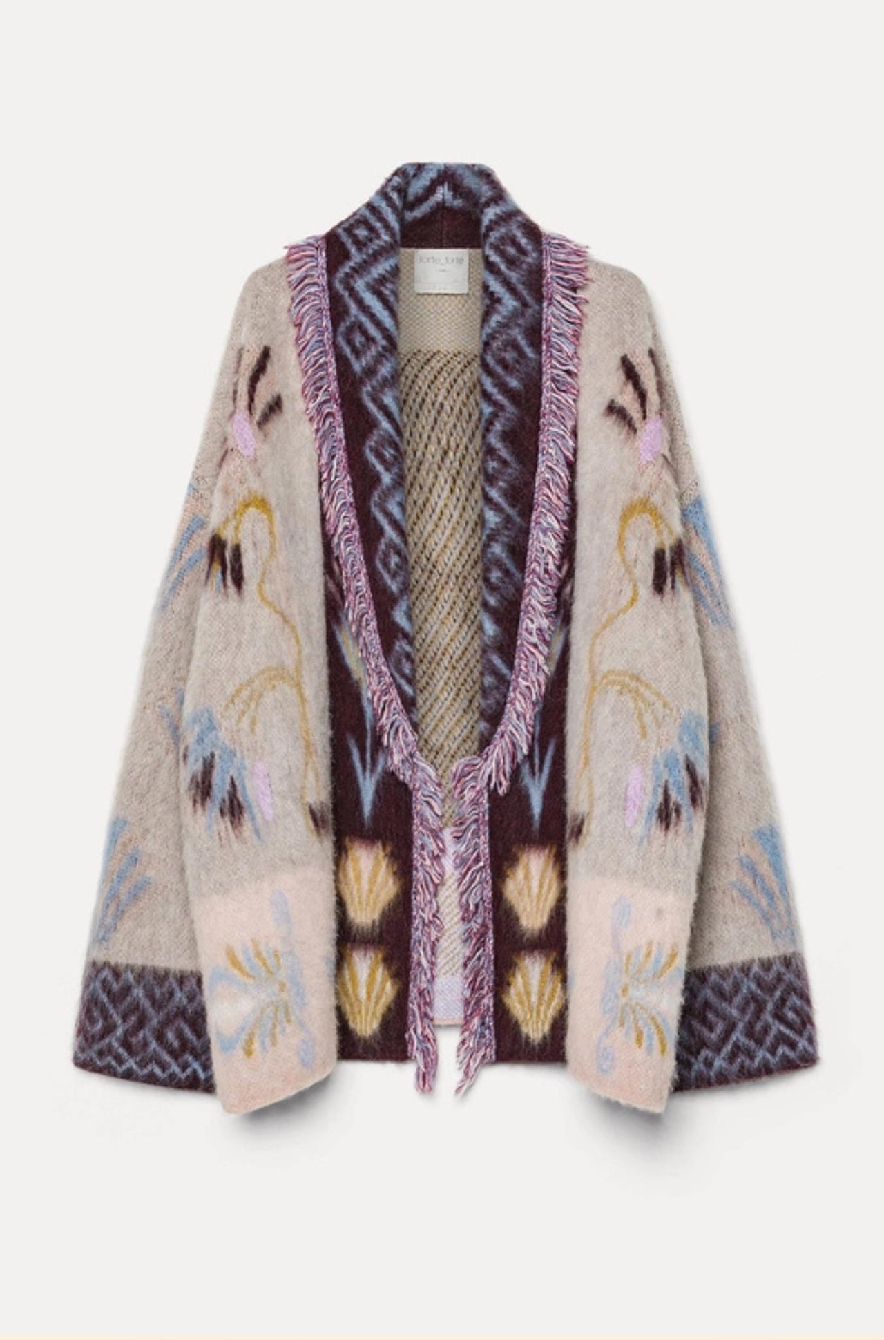 Baby Alpaca "Sogni" Jacquard Long Cardigan Avorio-SWEATERS & CARDIGANS-Forte_Forte-Debs Boutique