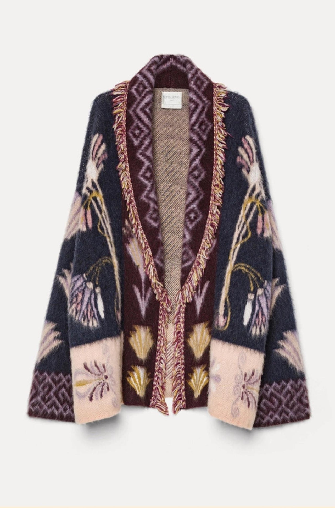 Baby Alpaca "Sogni" Jacquard Long Cardigan Notte-SWEATERS & CARDIGANS-Forte_Forte-Debs Boutique