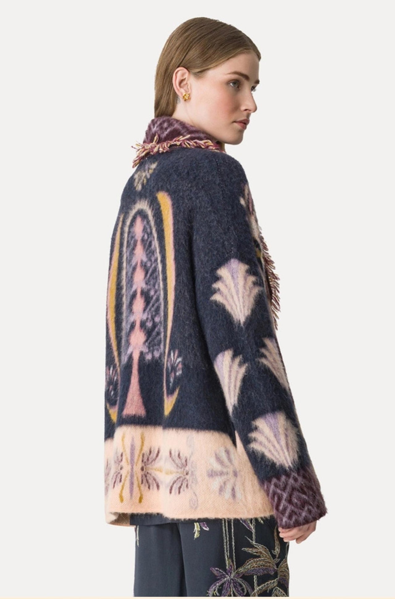 Baby Alpaca "Sogni" Jacquard Long Cardigan Notte-SWEATERS & CARDIGANS-Forte_Forte-Debs Boutique