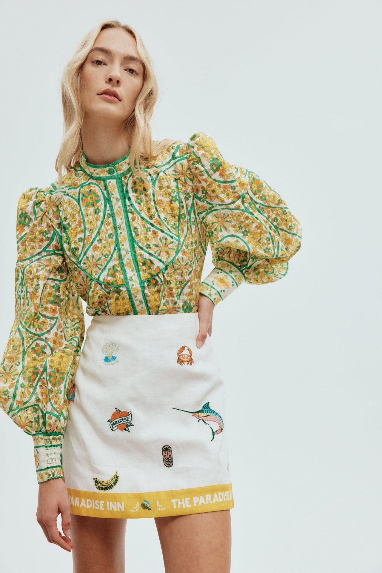 BLUE MARLIN EMBROIDERED SKIRT Debs Boutique