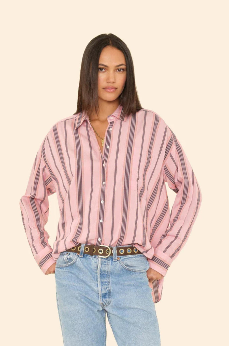 Blush Stripe Jordy Shirt-Tops-Xirena-Debs Boutique