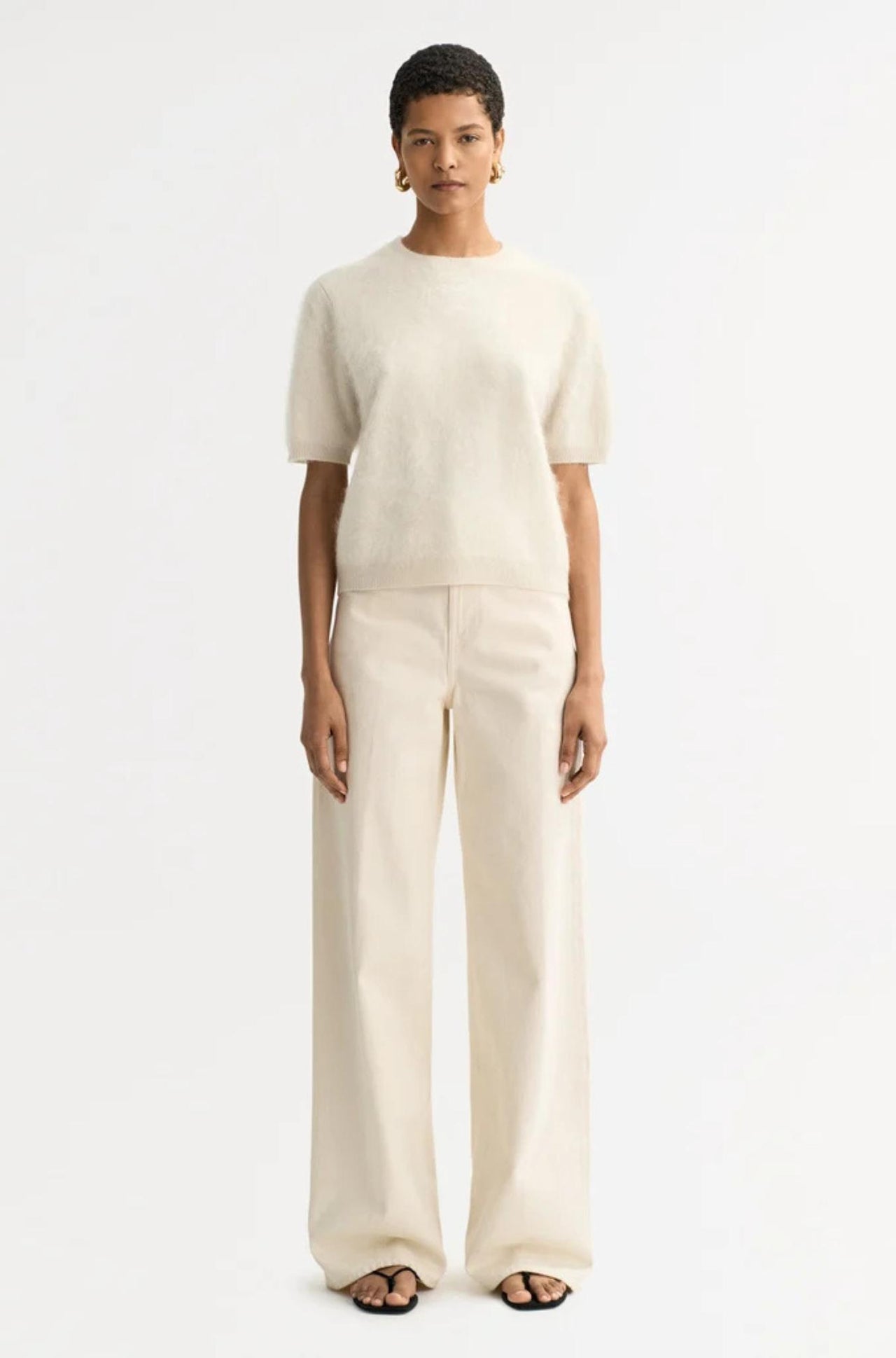 Brushed Short Sleeve Feather White-Tops-Soft Goat-Debs Boutique