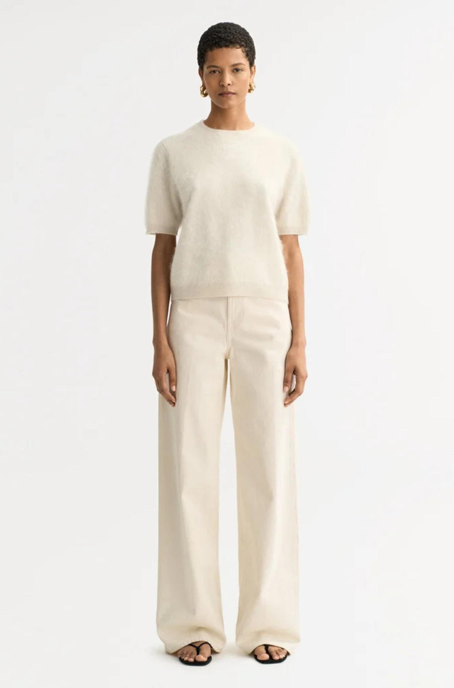 Brushed Short Sleeve Feather White-Tops-Soft Goat-Debs Boutique