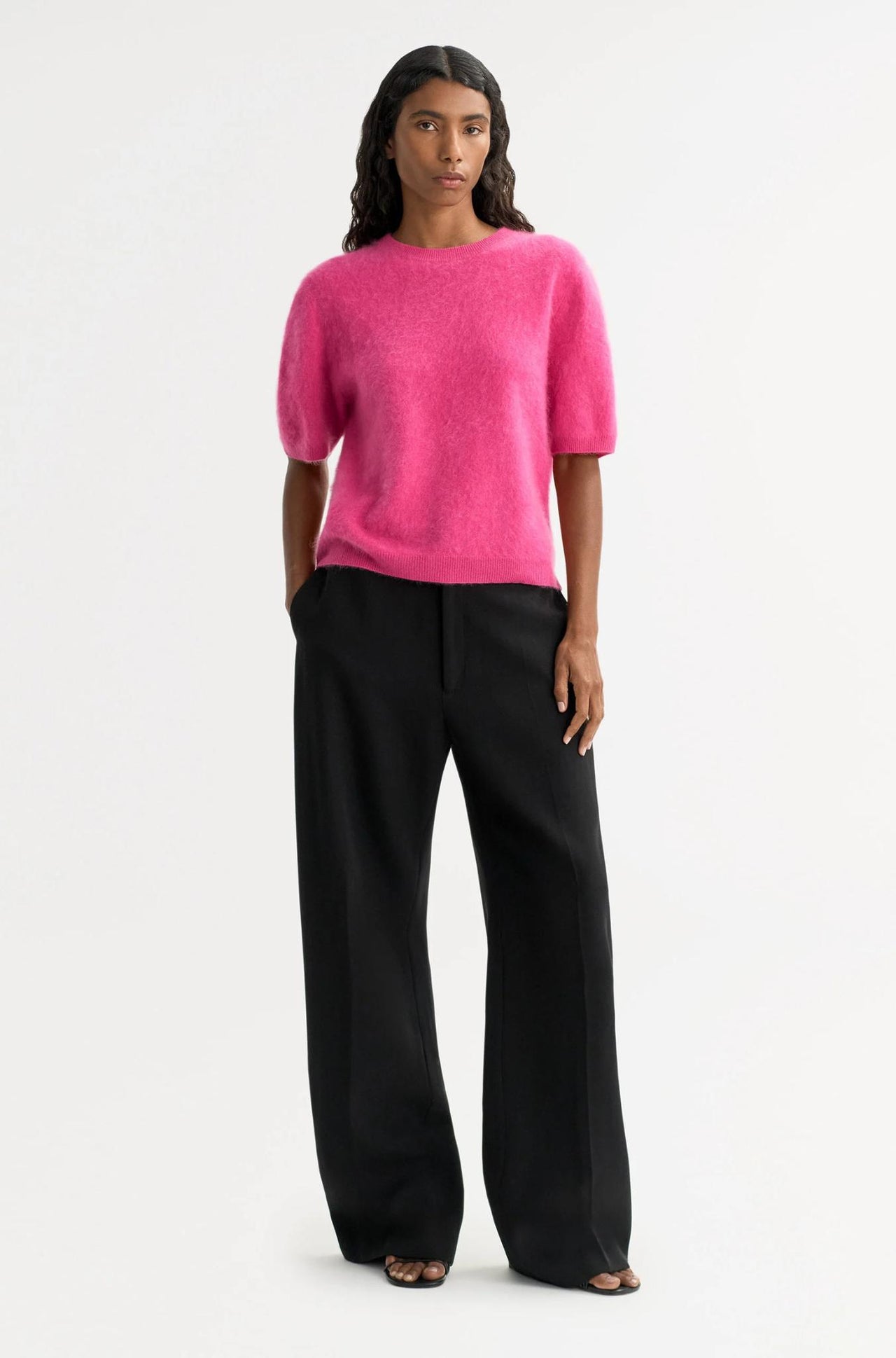 Brushed Short Sleeve Fuchsia-Tops-Soft Goat-Debs Boutique