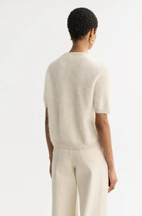 Thumbnail for Brushed Short Sleeve Feather White-Tops-Soft Goat-Debs Boutique