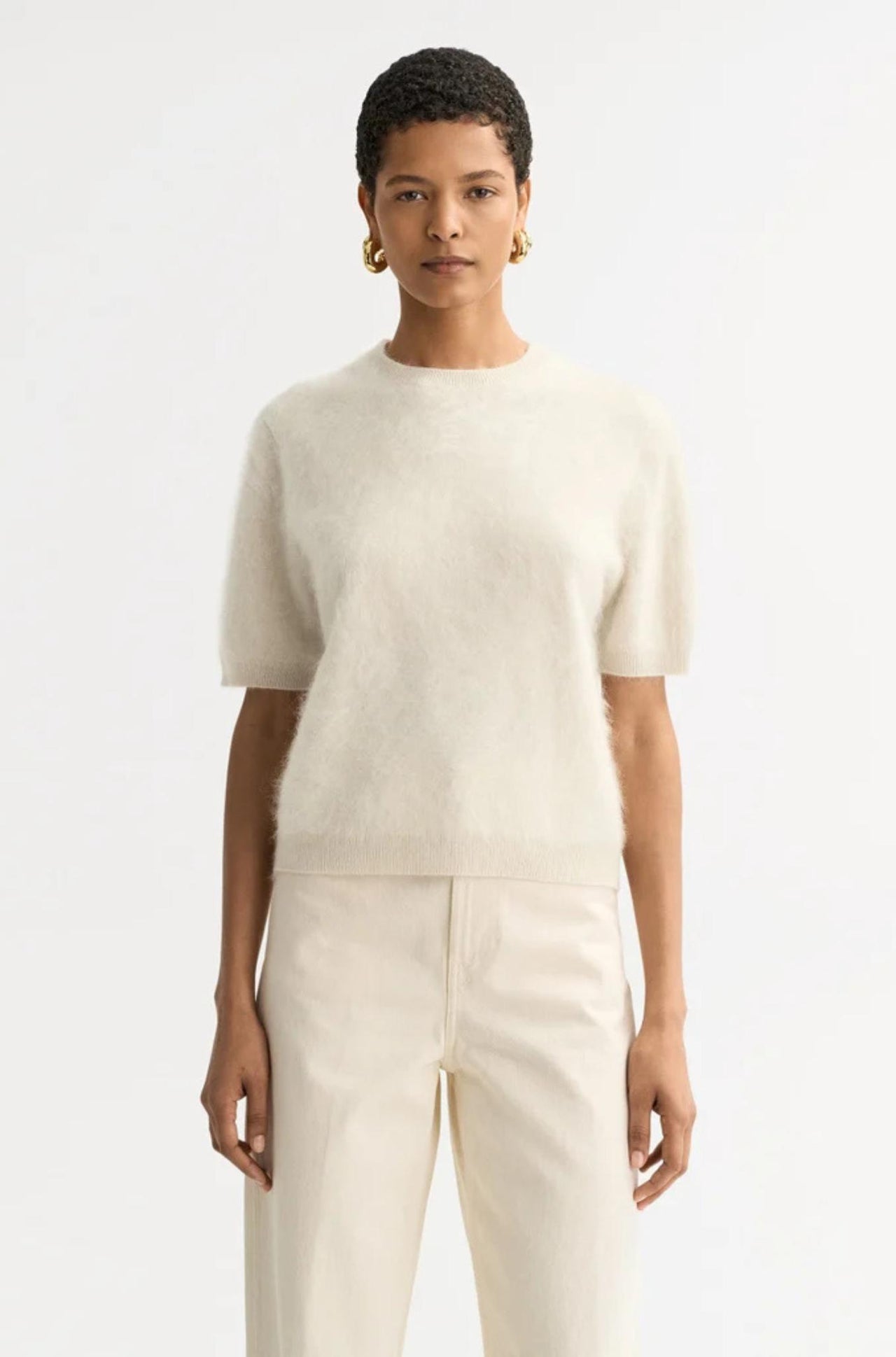 Brushed Short Sleeve Feather White-Tops-Soft Goat-Debs Boutique