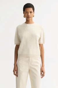 Thumbnail for Brushed Short Sleeve Feather White-Tops-Soft Goat-Debs Boutique