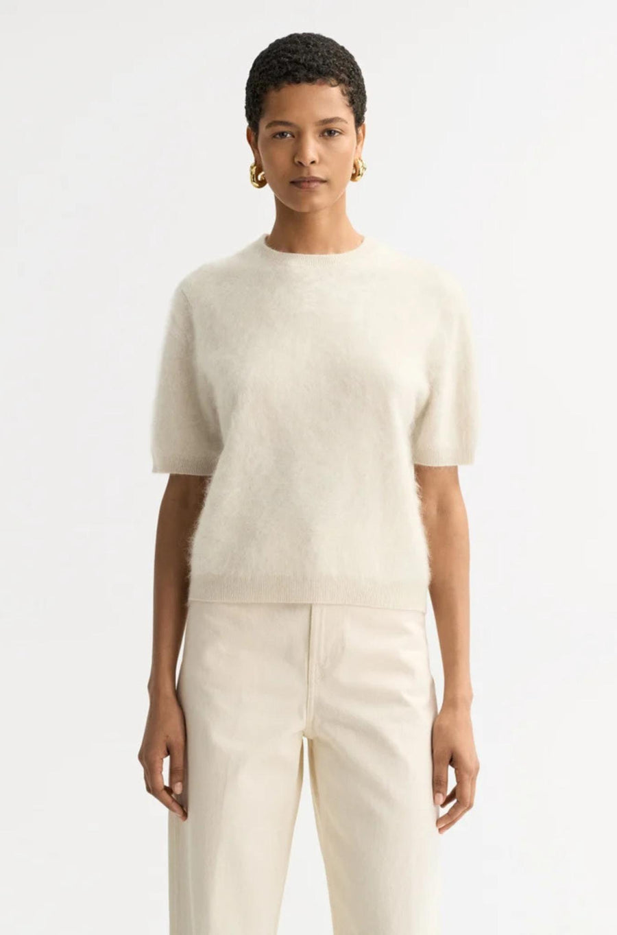 Brushed Short Sleeve Feather White-Tops-Soft Goat-Debs Boutique