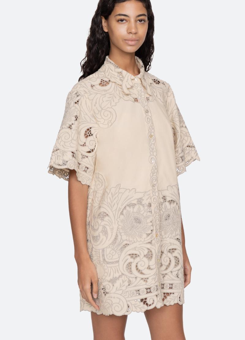 Ceci Embroidery Shirtdress Cream-Dress-Sea New York-Debs Boutique