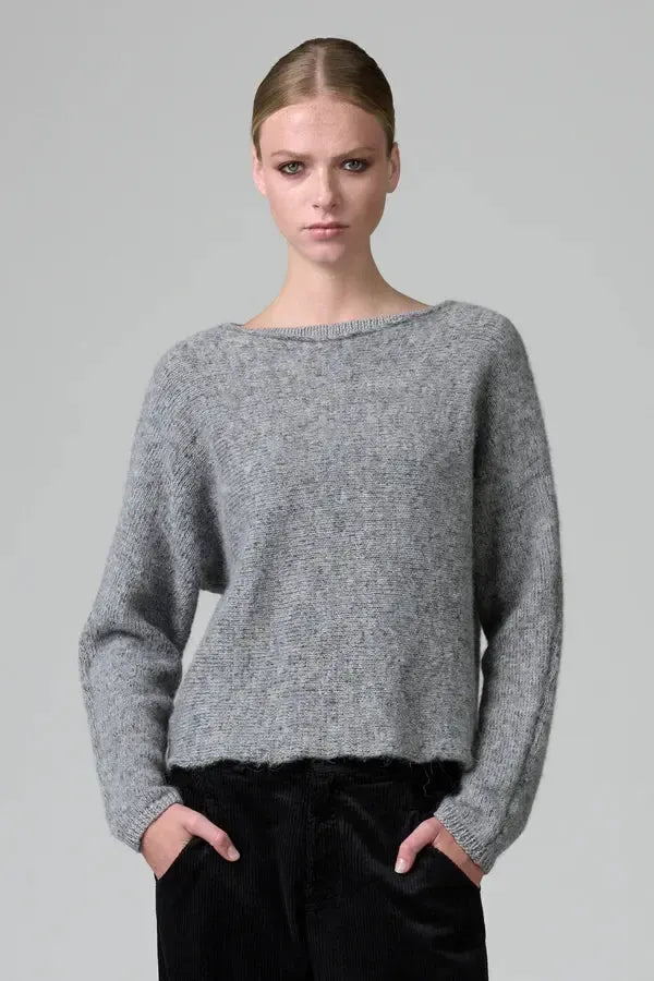 Grey Melange Knit Pullover-Sweaters & Cardigans-Transit-Debs Boutique