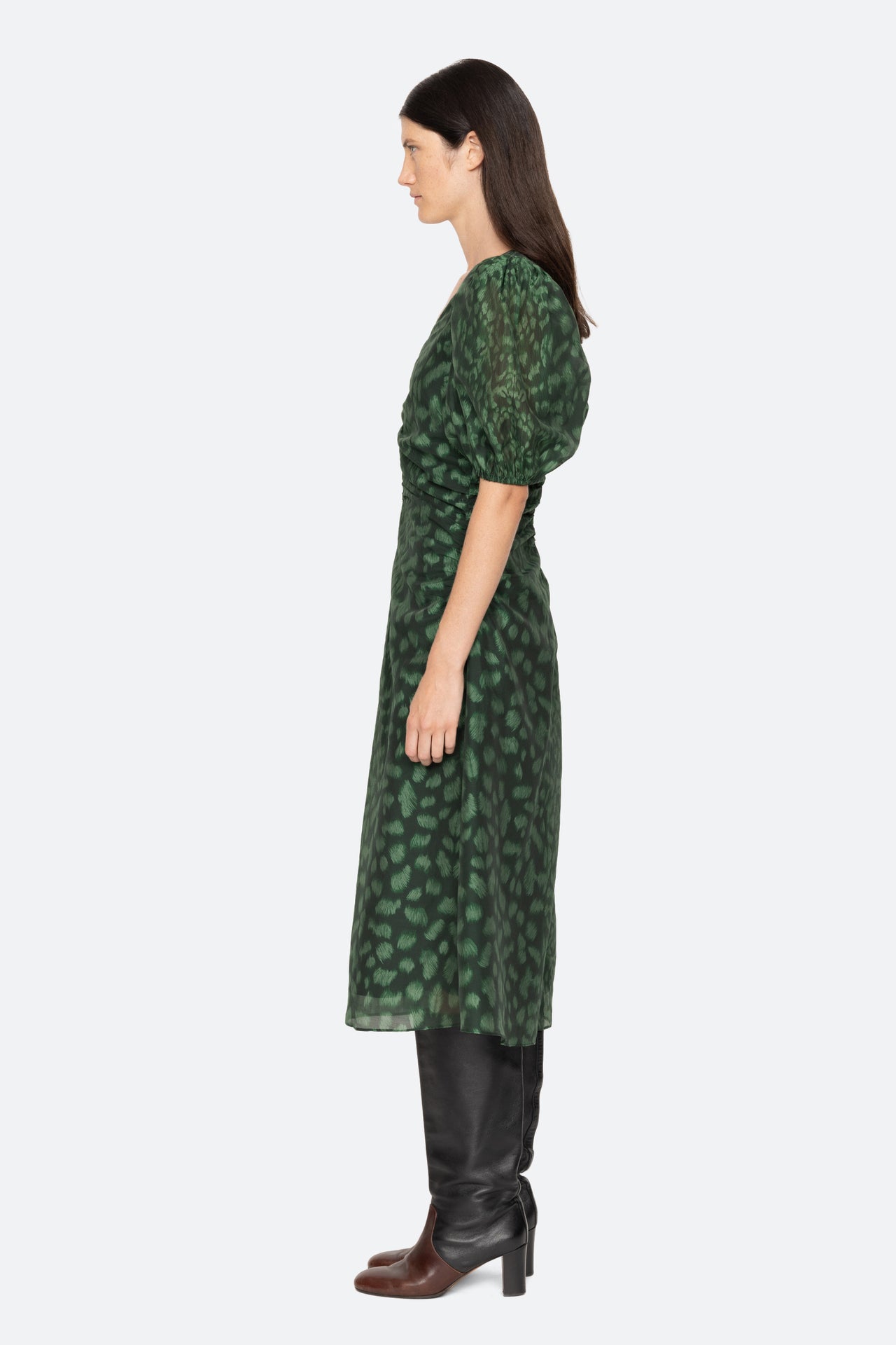 Claude Print Puff Midi Dress Green-Dress-Sea New York-Debs Boutique