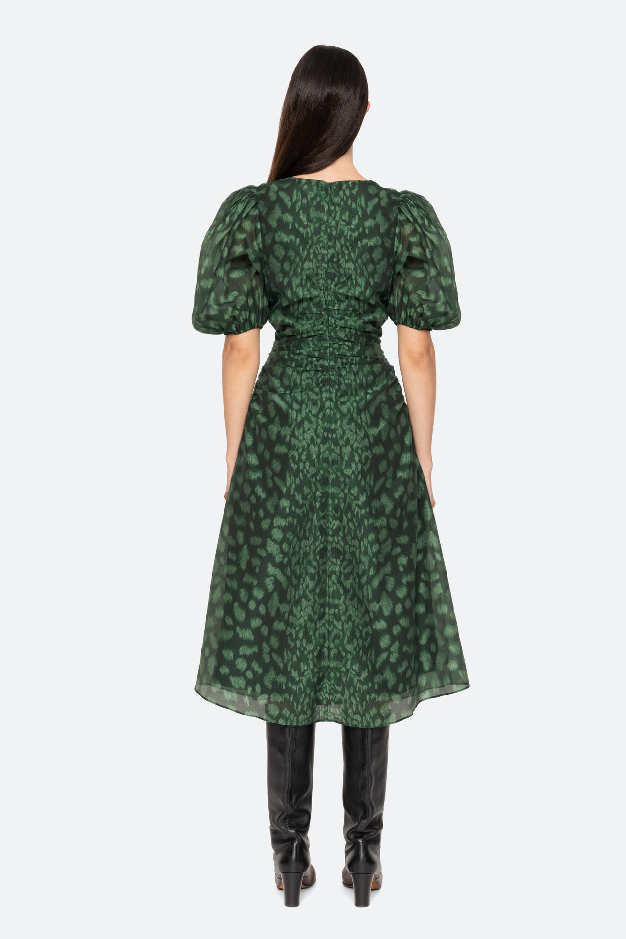 Claude Print Puff Midi Dress Green-Dress-Sea New York-Debs Boutique