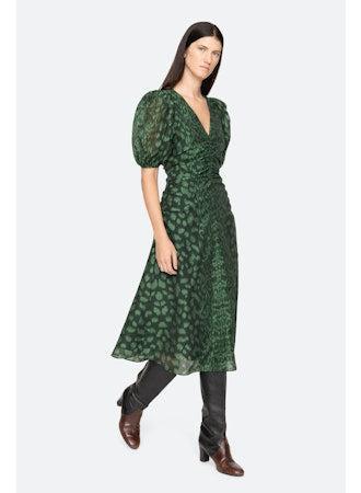 Claude Print Puff Midi Dress Green-Dress-Sea New York-Debs Boutique
