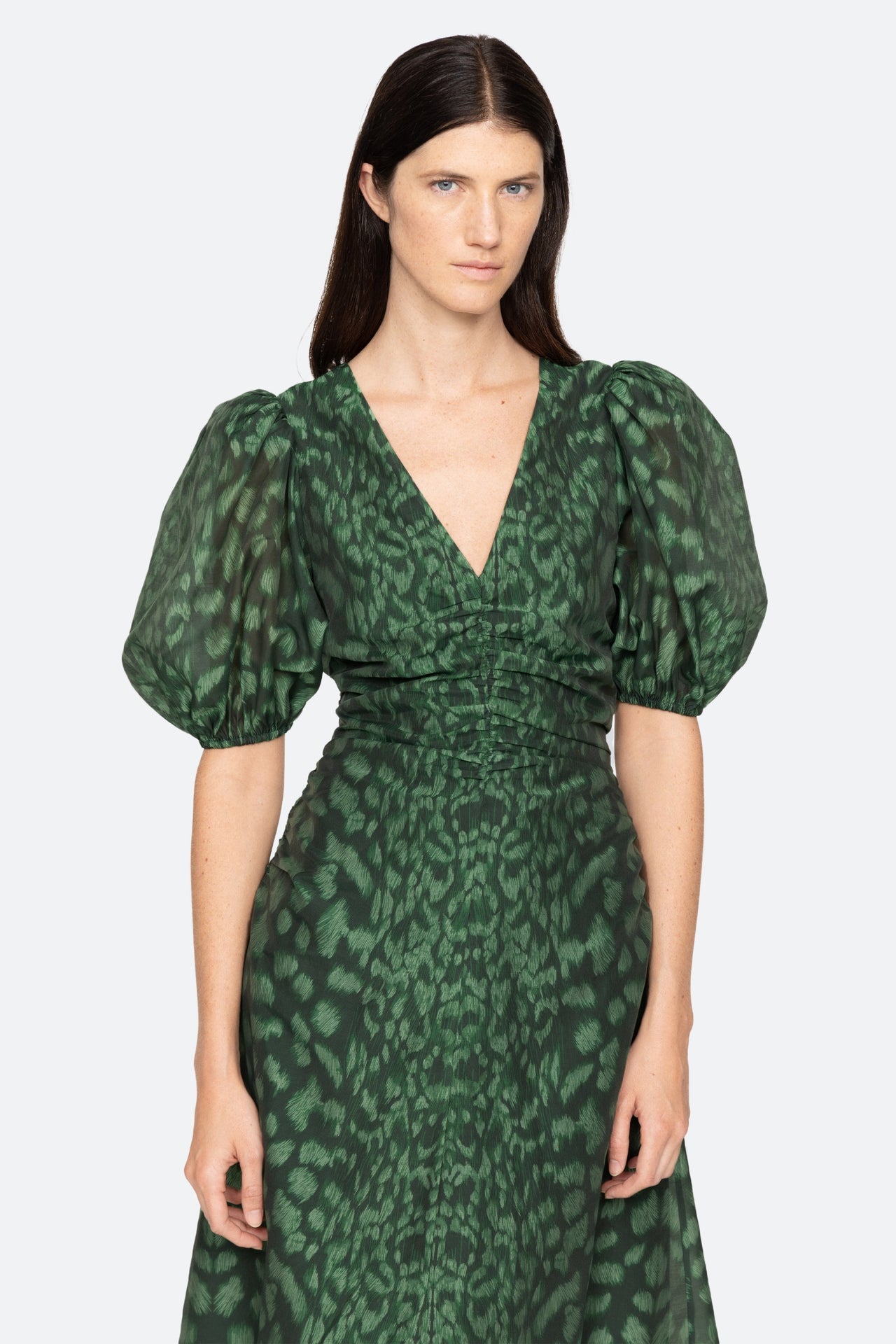 Claude Print Puff Midi Dress Green-Dress-Sea New York-Debs Boutique