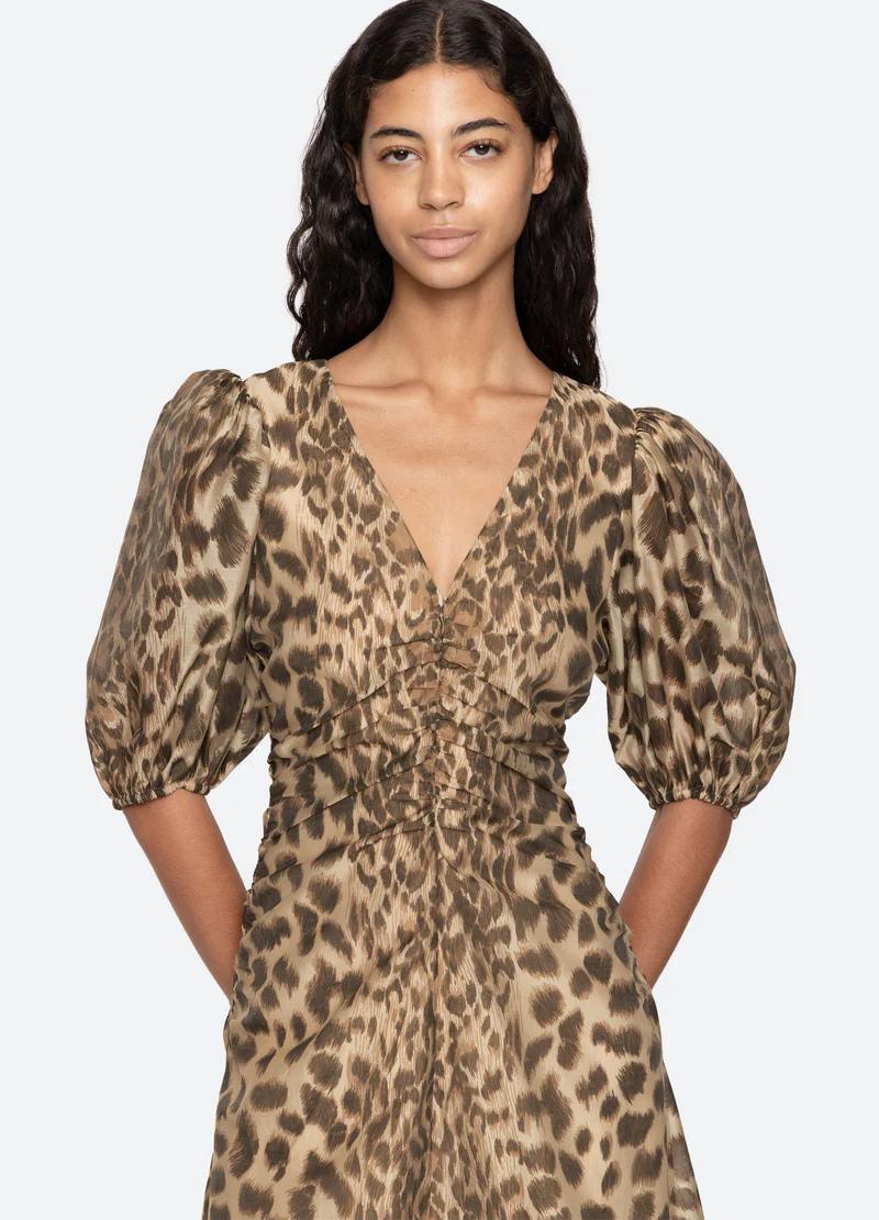 Claude Print Puff Midi Dress cream-Dress-Sea New York-Debs Boutique
