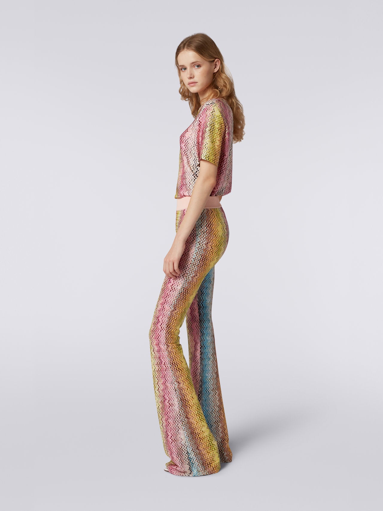 Viscose flared trousers with multicoloured Greek fret print-Pant-Missoni-Debs Boutique