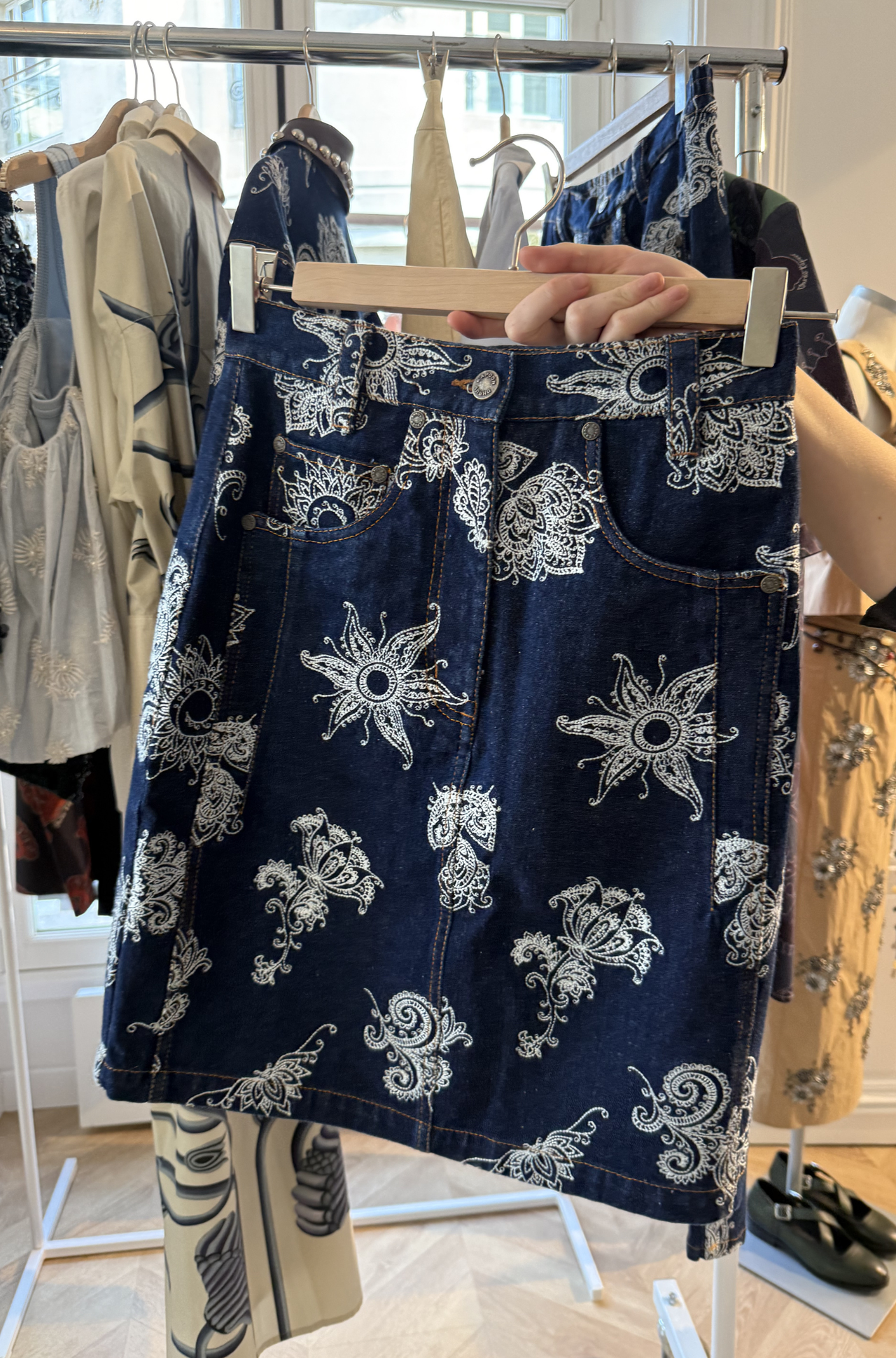 Embroidered Denim Skirt