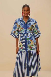 Thumbnail for Fresh Table Scarf Blue Midi Dress-Dresses-Farm Rio-Debs Boutique