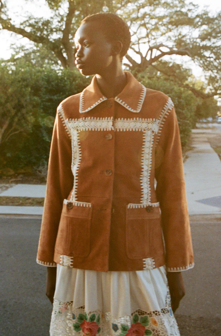 Irena Suede Jacket Crochet