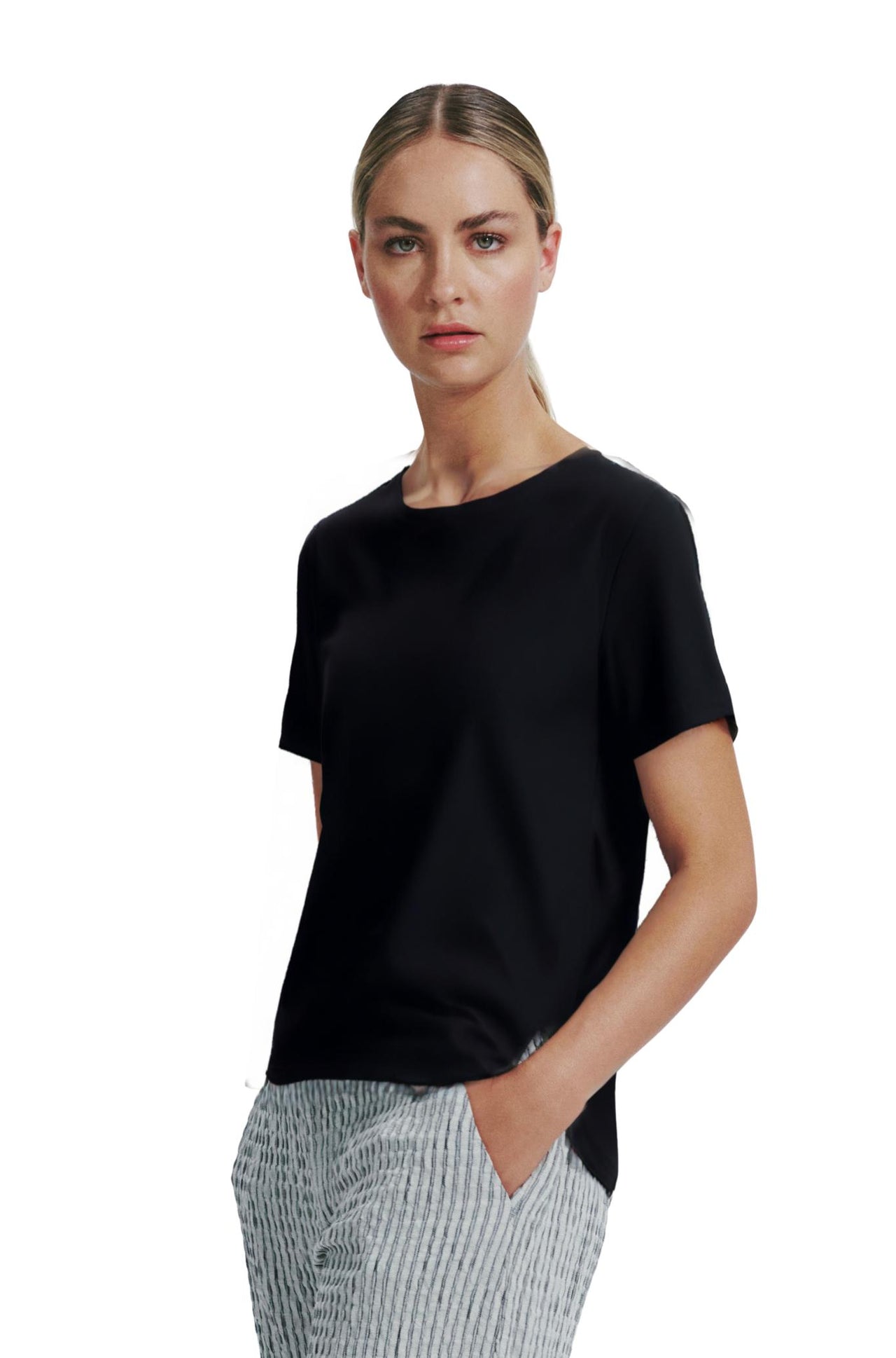 Linen Tee Black-Tops-Transit-Debs Boutique