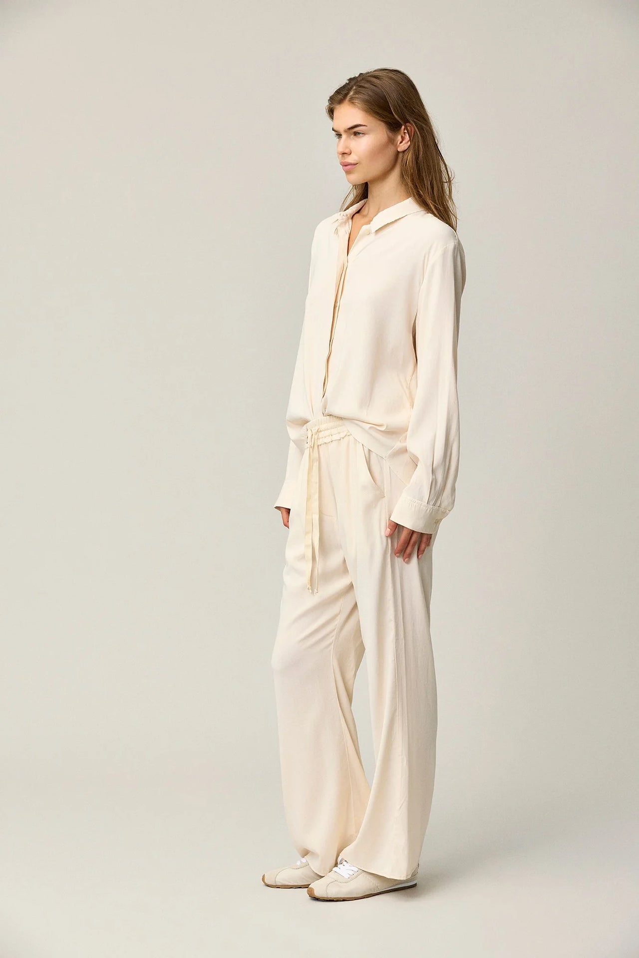 Silk Satin Flared Pants - Pale Pesca