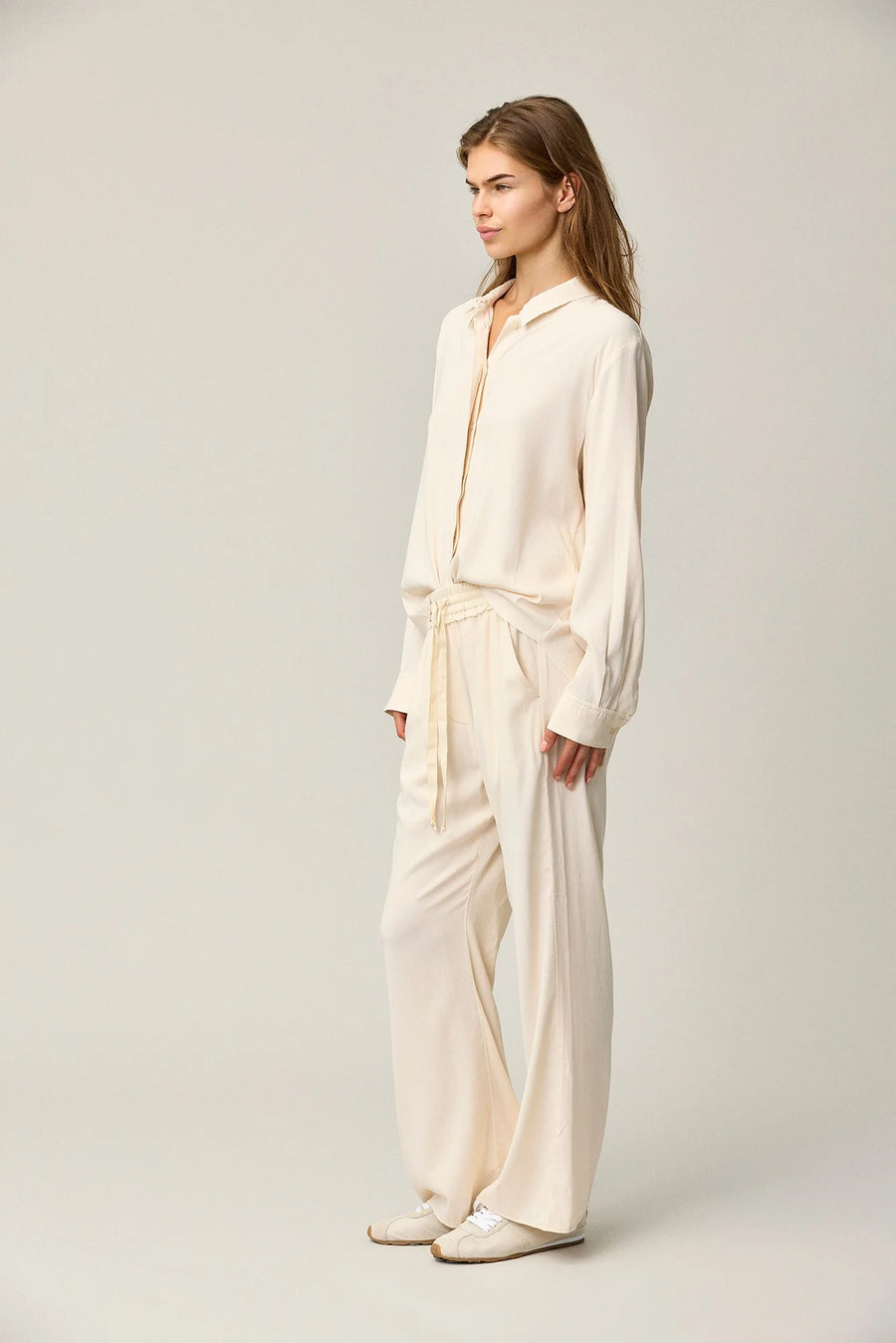 Silk Satin Flared Pants - Pale Pesca