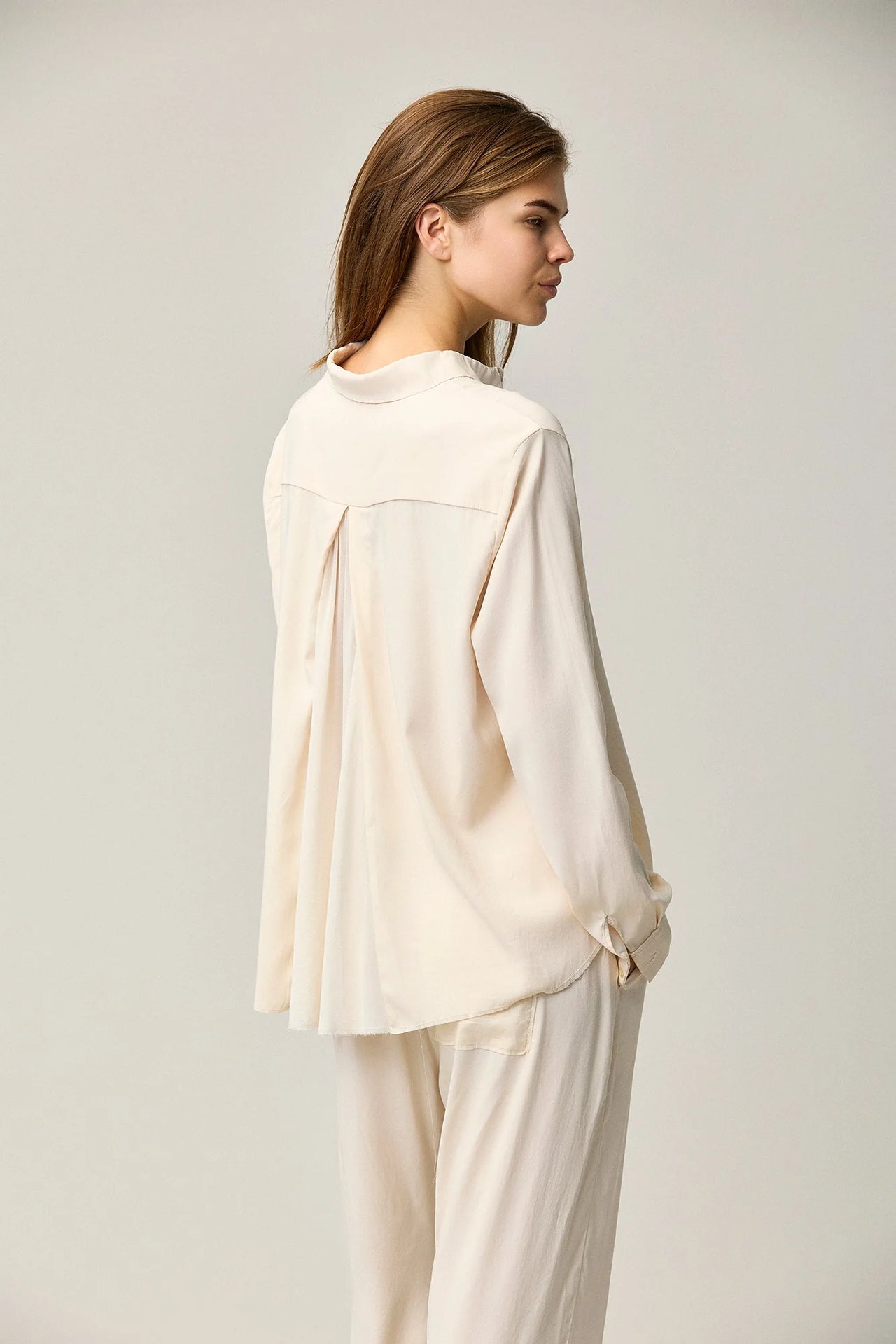 Silk Satin Flared Shirt - Pale Pesca