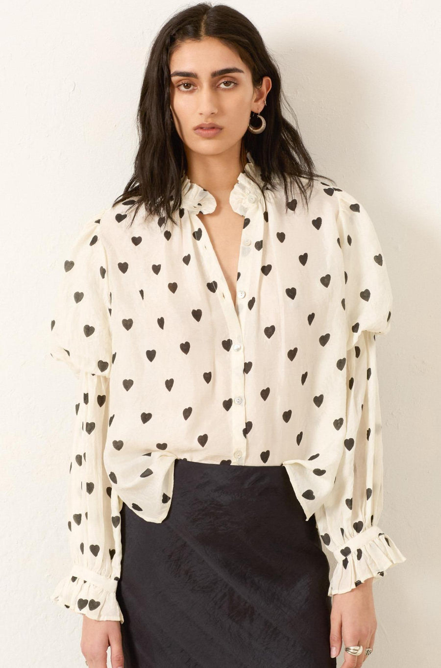 Mazie Onyx Heart Silk Shirt-Tops-ALIX OF BOHEMIA-Debs Boutique