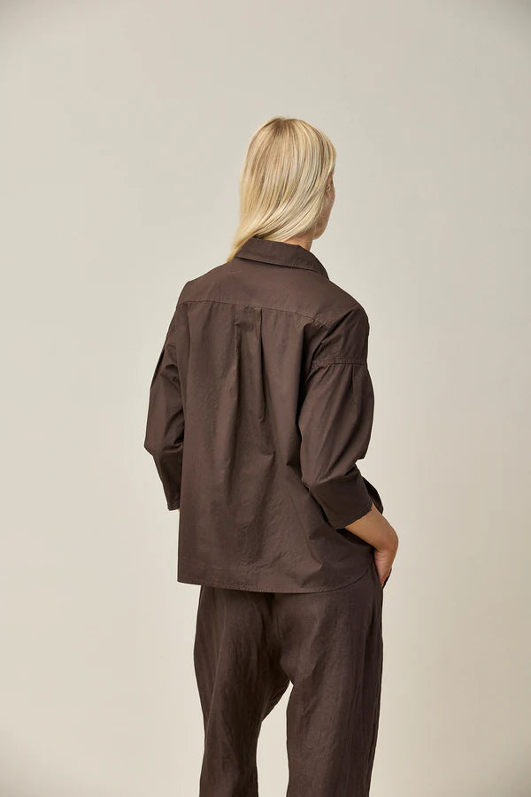 Cotton Stretch Shirt - Coffee