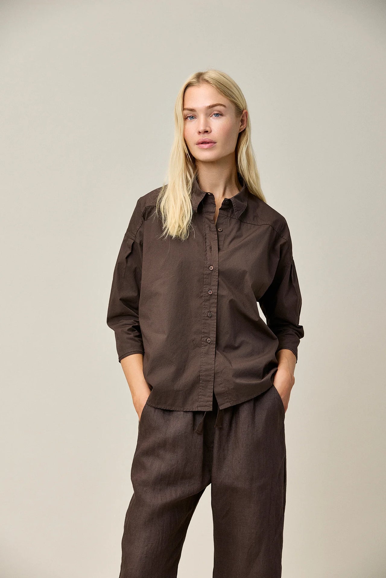 Cotton Stretch Shirt - Coffee