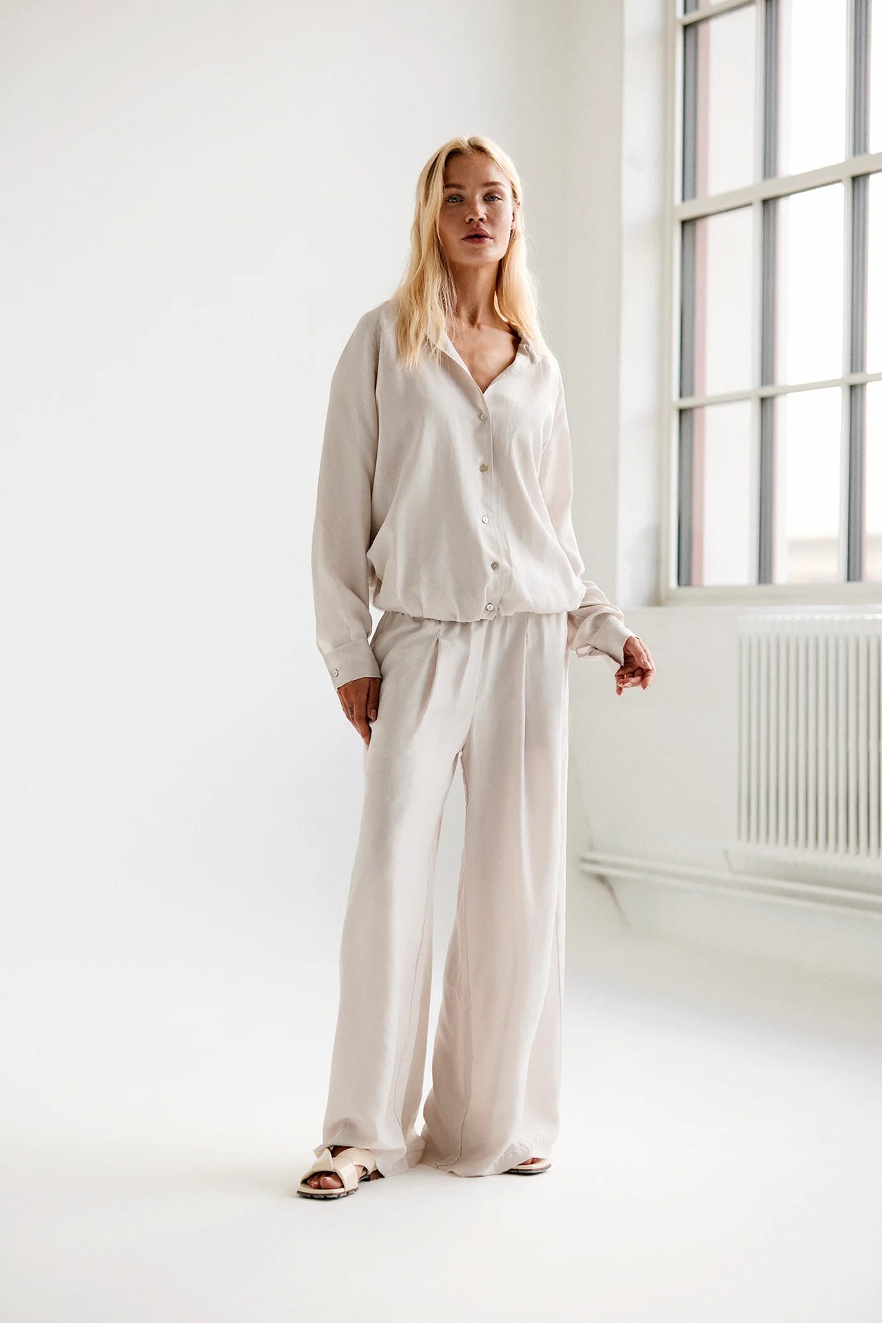 Silk Habotai Balloon Shirt Jacket - Chalk