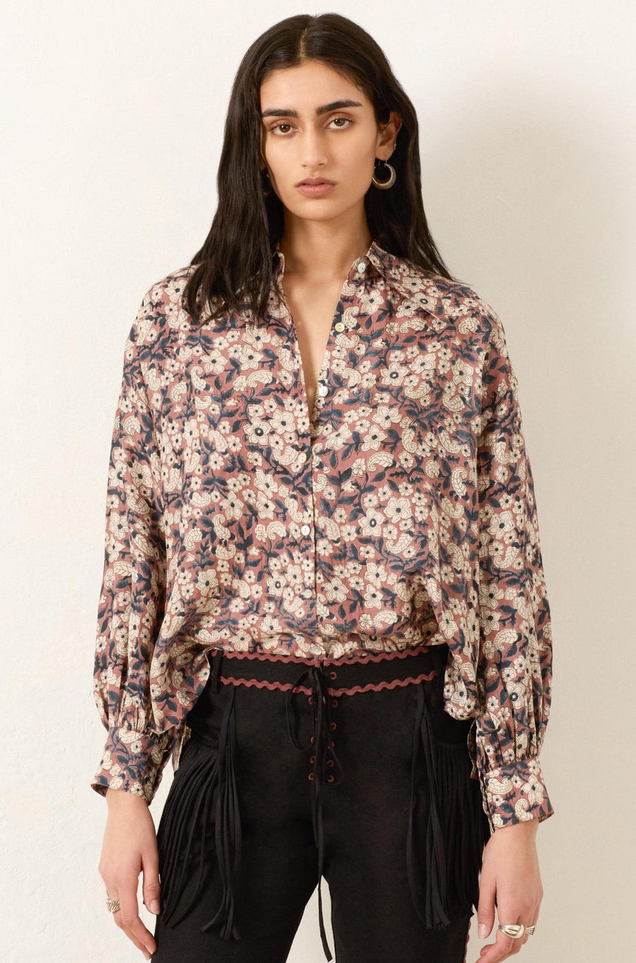Emery Sepia Floral Shirt-Tops-ALIX OF BOHEMIA-Debs Boutique