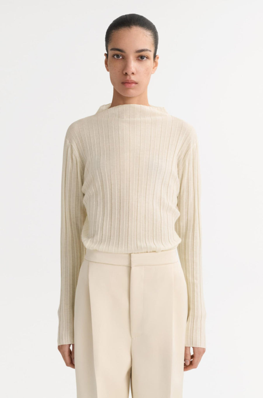 Ribbed Top Bone-Sweaters & Cardigans-Soft Goat-Debs Boutique