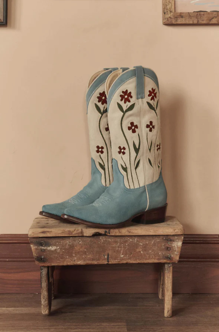 The Cowboy Boot Washed Indigo Floral