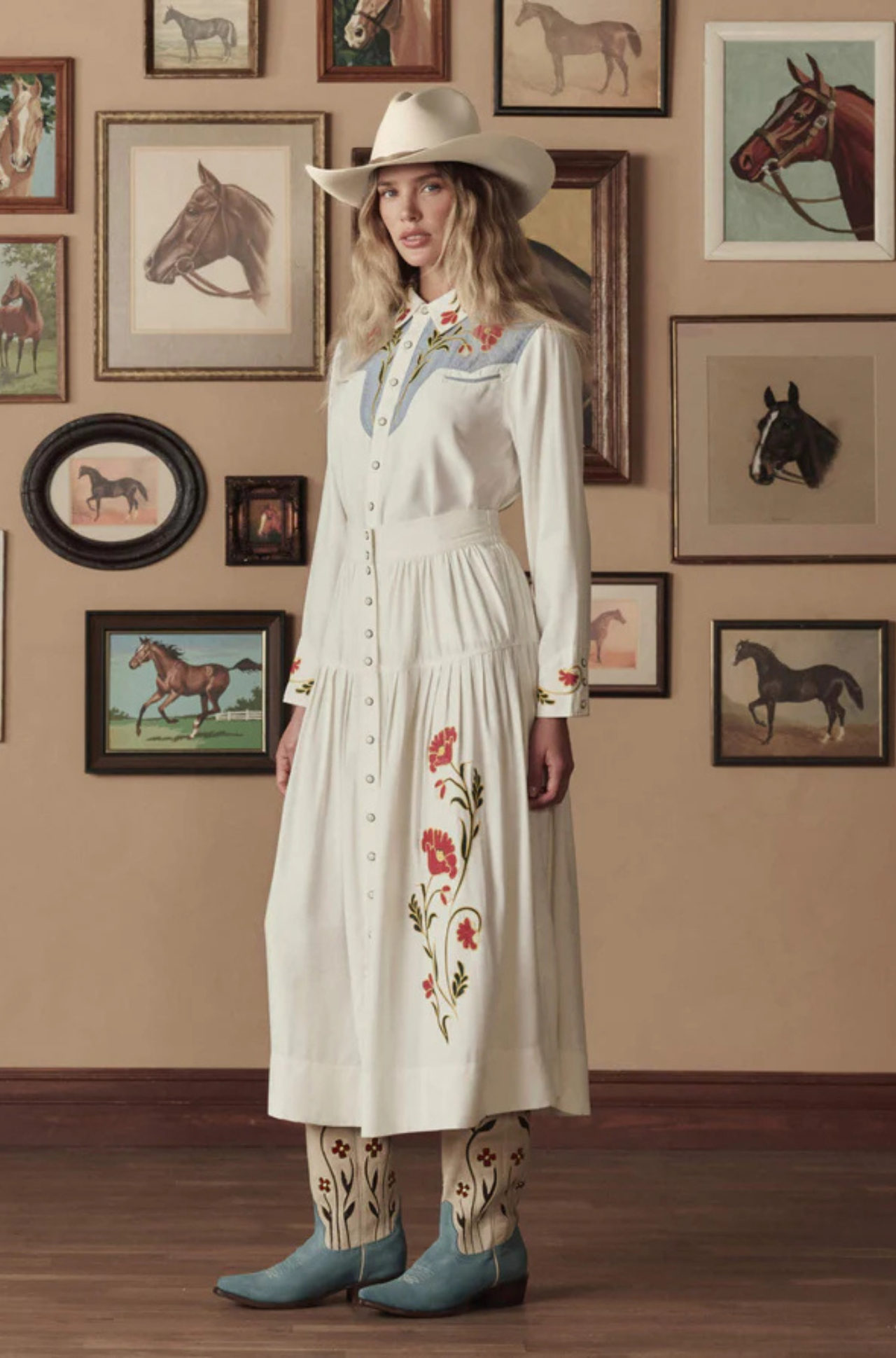 The Cowboy Boot Washed Indigo Floral