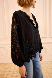 Thumbnail for Adonis Silk Applique Blouse Noir